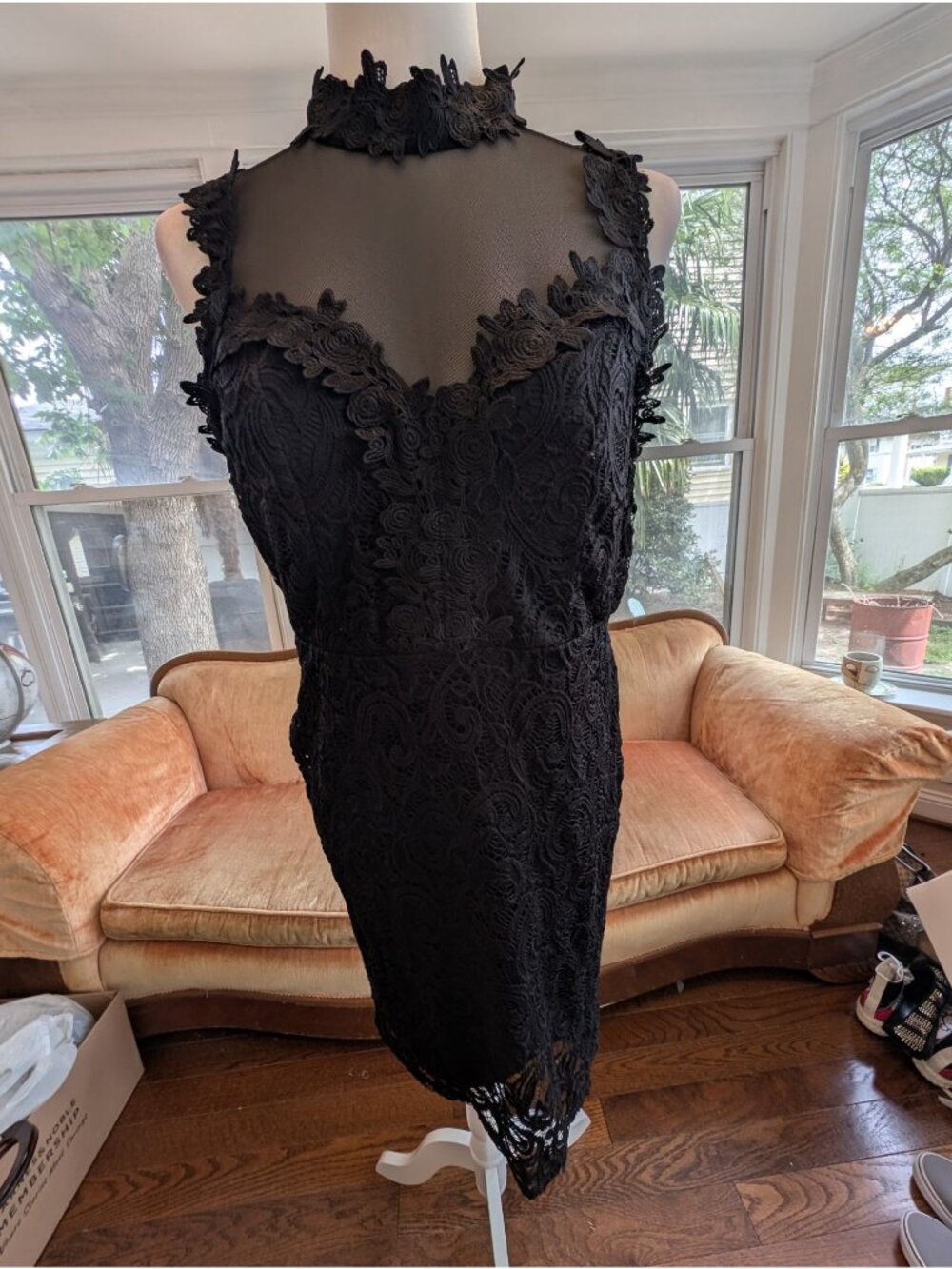 Women's Black Lace Fitted Dress Size Small Sheer Back Whimsygoth